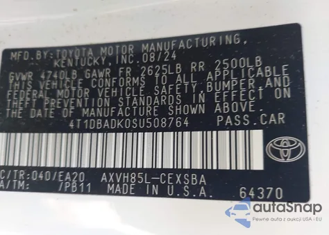 2025 Toyota Camry Se from USA, damaged, VIN 4T1DBADK0SU508764